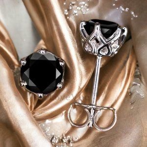 Certified 2ct. t.w. Black Diamond Solitaire 6-prong Stud Earrings VVS1